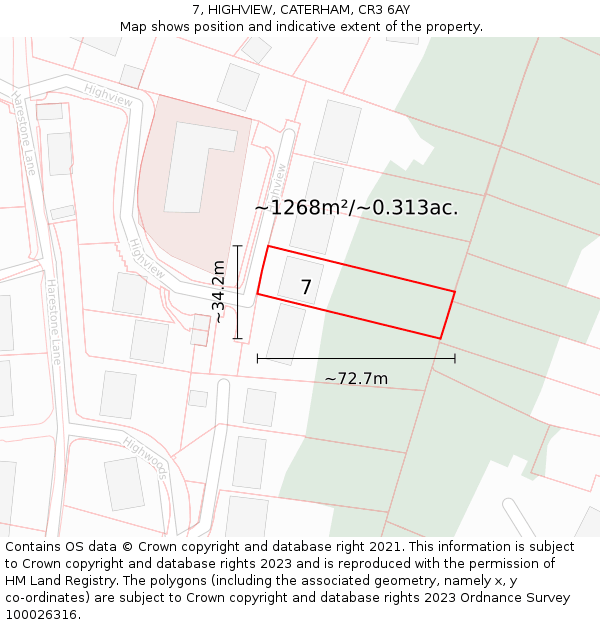 7, HIGHVIEW, CATERHAM, CR3 6AY: Plot and title map