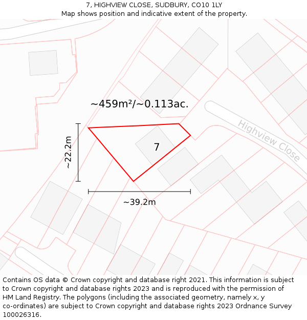 7, HIGHVIEW CLOSE, SUDBURY, CO10 1LY: Plot and title map
