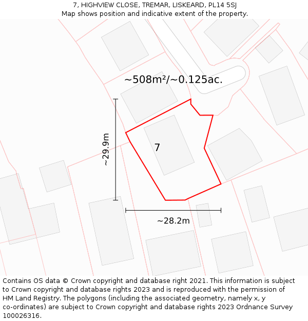 7, HIGHVIEW CLOSE, TREMAR, LISKEARD, PL14 5SJ: Plot and title map