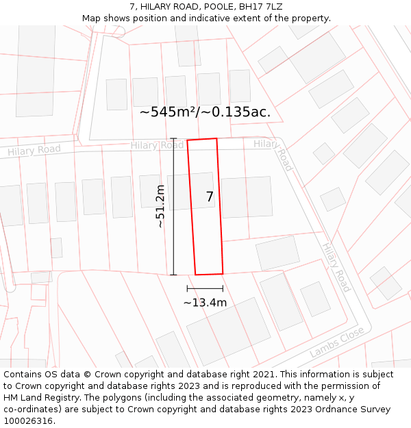 7, HILARY ROAD, POOLE, BH17 7LZ: Plot and title map
