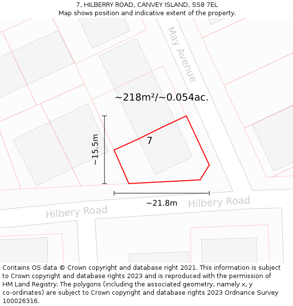 7, HILBERRY ROAD, CANVEY ISLAND, SS8 7EL: Plot and title map