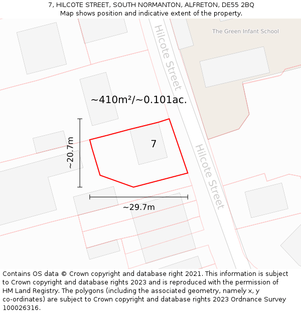 7, HILCOTE STREET, SOUTH NORMANTON, ALFRETON, DE55 2BQ: Plot and title map
