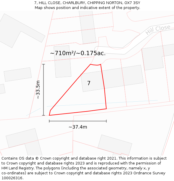 7, HILL CLOSE, CHARLBURY, CHIPPING NORTON, OX7 3SY: Plot and title map
