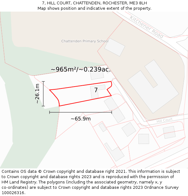 7, HILL COURT, CHATTENDEN, ROCHESTER, ME3 8LH: Plot and title map