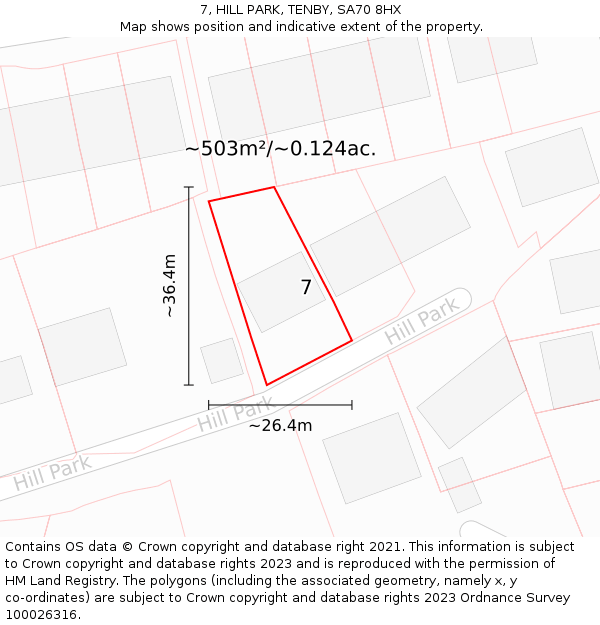 7, HILL PARK, TENBY, SA70 8HX: Plot and title map