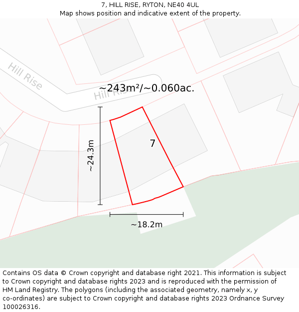 7, HILL RISE, RYTON, NE40 4UL: Plot and title map