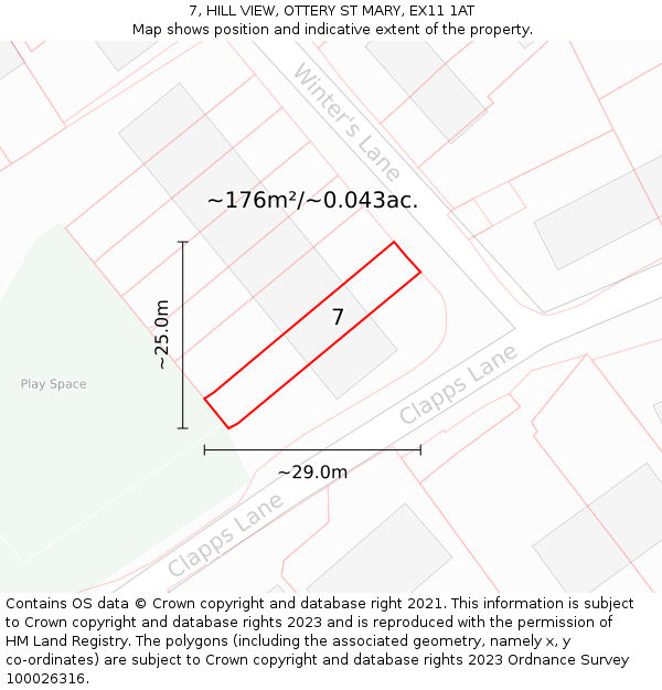 7, HILL VIEW, OTTERY ST MARY, EX11 1AT: Plot and title map