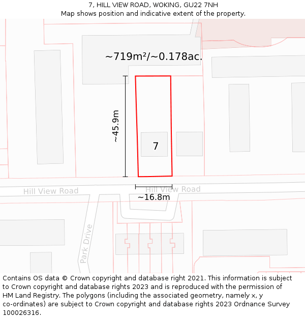 7, HILL VIEW ROAD, WOKING, GU22 7NH: Plot and title map