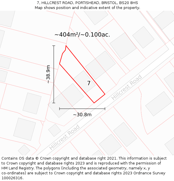 7, HILLCREST ROAD, PORTISHEAD, BRISTOL, BS20 8HS: Plot and title map