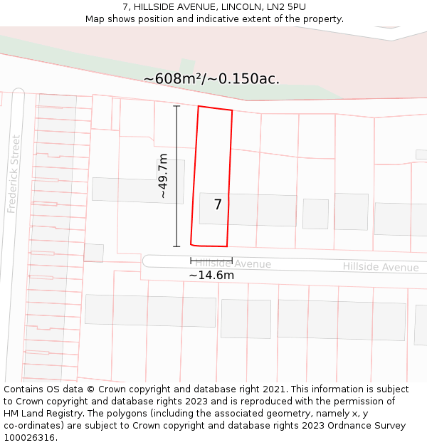 7, HILLSIDE AVENUE, LINCOLN, LN2 5PU: Plot and title map