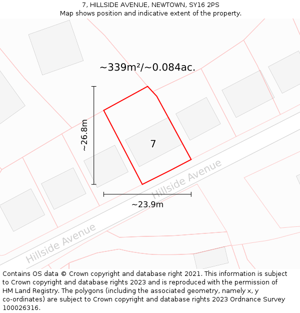 7, HILLSIDE AVENUE, NEWTOWN, SY16 2PS: Plot and title map