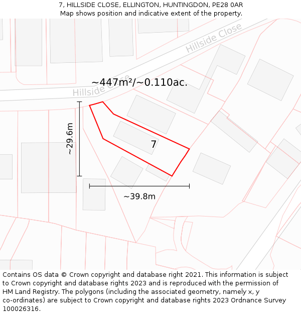 7, HILLSIDE CLOSE, ELLINGTON, HUNTINGDON, PE28 0AR: Plot and title map