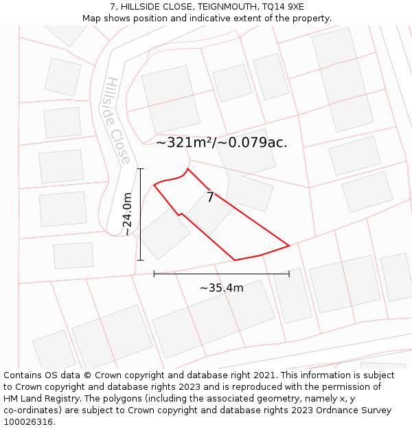 7, HILLSIDE CLOSE, TEIGNMOUTH, TQ14 9XE: Plot and title map