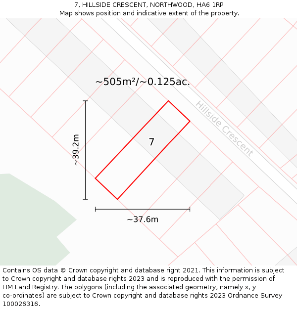 7, HILLSIDE CRESCENT, NORTHWOOD, HA6 1RP: Plot and title map