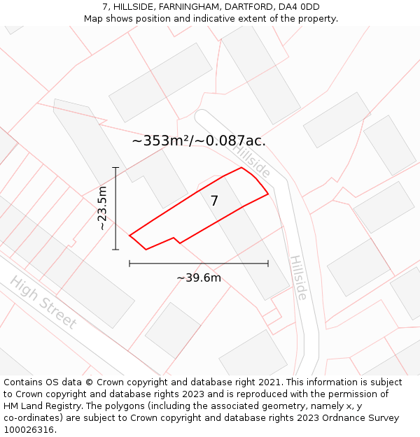 7, HILLSIDE, FARNINGHAM, DARTFORD, DA4 0DD: Plot and title map