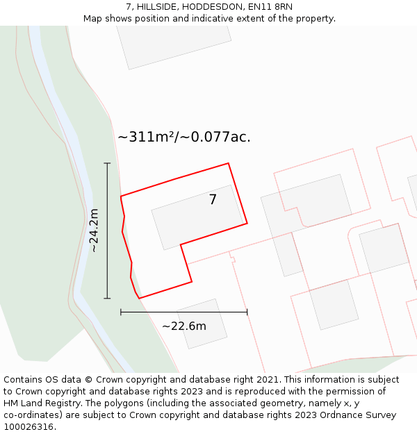 7, HILLSIDE, HODDESDON, EN11 8RN: Plot and title map