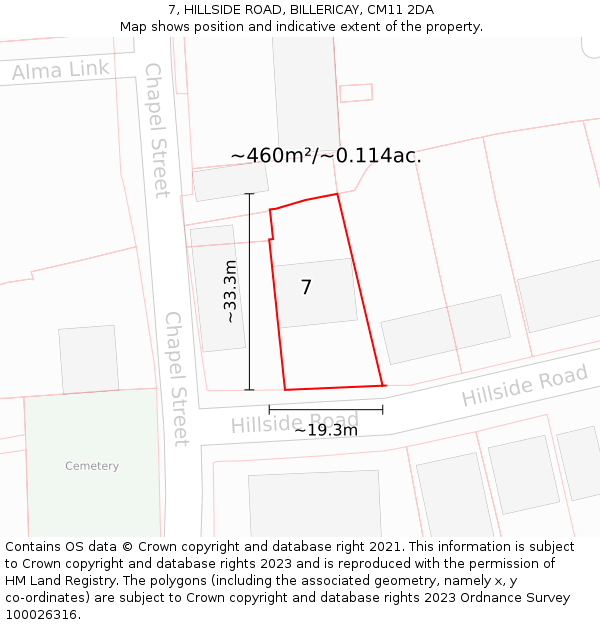 7, HILLSIDE ROAD, BILLERICAY, CM11 2DA: Plot and title map