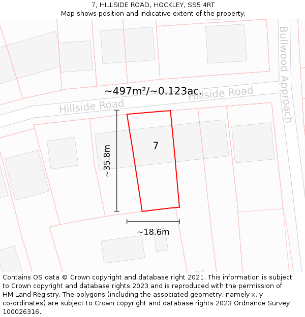 7, HILLSIDE ROAD, HOCKLEY, SS5 4RT: Plot and title map