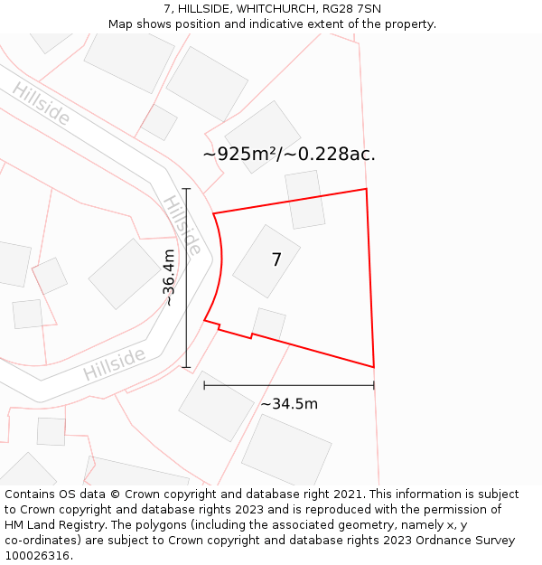 7, HILLSIDE, WHITCHURCH, RG28 7SN: Plot and title map