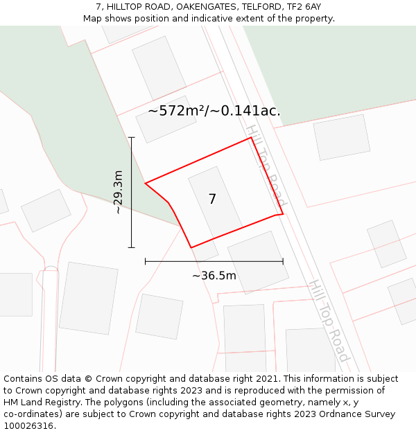 7, HILLTOP ROAD, OAKENGATES, TELFORD, TF2 6AY: Plot and title map