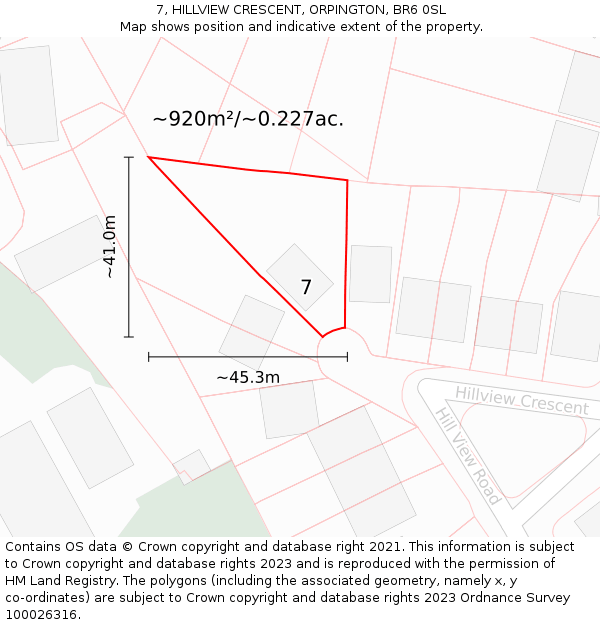 7, HILLVIEW CRESCENT, ORPINGTON, BR6 0SL: Plot and title map