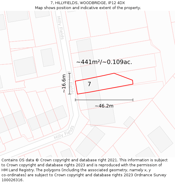 7, HILLYFIELDS, WOODBRIDGE, IP12 4DX: Plot and title map
