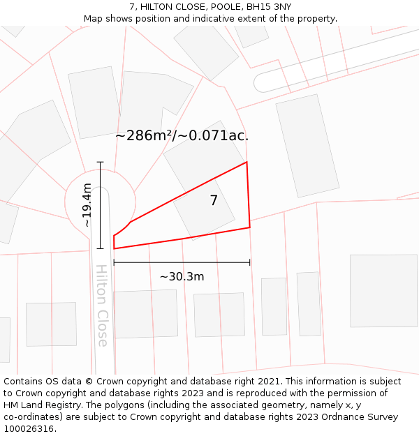 7, HILTON CLOSE, POOLE, BH15 3NY: Plot and title map