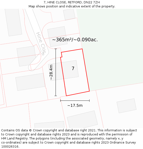 7, HINE CLOSE, RETFORD, DN22 7ZH: Plot and title map