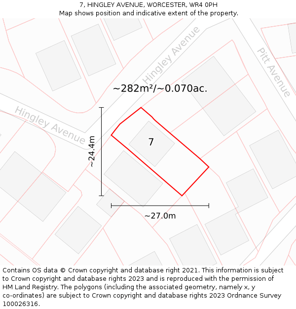 7, HINGLEY AVENUE, WORCESTER, WR4 0PH: Plot and title map
