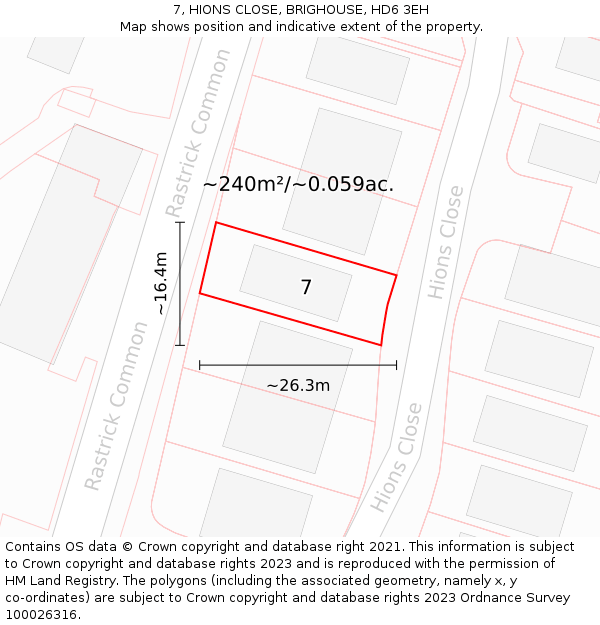 7, HIONS CLOSE, BRIGHOUSE, HD6 3EH: Plot and title map