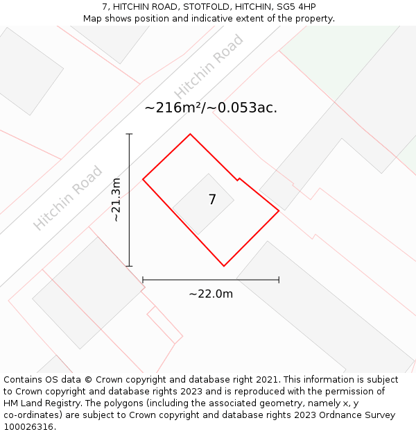 7, HITCHIN ROAD, STOTFOLD, HITCHIN, SG5 4HP: Plot and title map