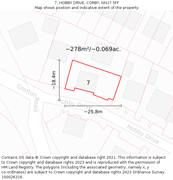7, HOBBY DRIVE, CORBY, NN17 5FF: Plot and title map