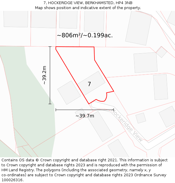 7, HOCKERIDGE VIEW, BERKHAMSTED, HP4 3NB: Plot and title map