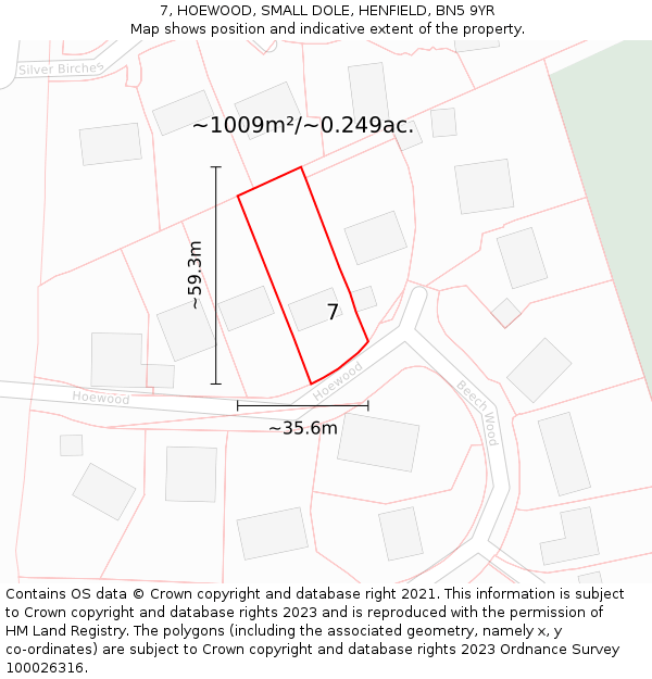 7, HOEWOOD, SMALL DOLE, HENFIELD, BN5 9YR: Plot and title map
