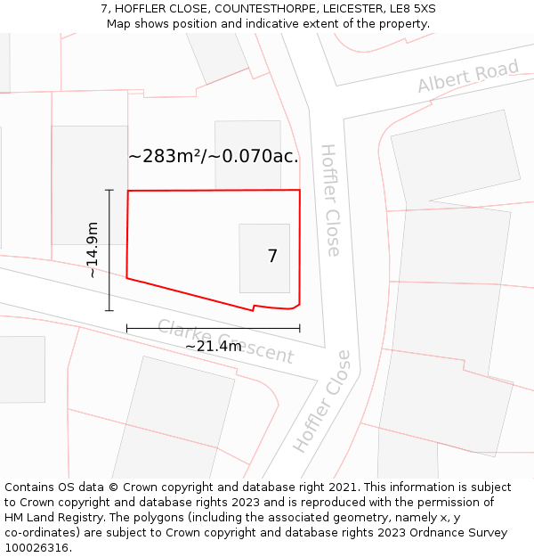 7, HOFFLER CLOSE, COUNTESTHORPE, LEICESTER, LE8 5XS: Plot and title map