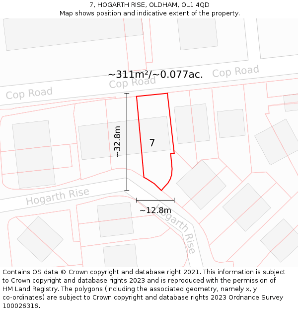 7, HOGARTH RISE, OLDHAM, OL1 4QD: Plot and title map