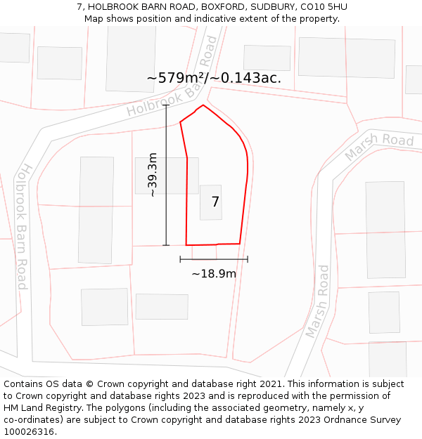 7, HOLBROOK BARN ROAD, BOXFORD, SUDBURY, CO10 5HU: Plot and title map