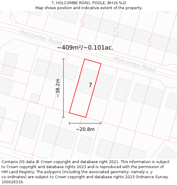 7, HOLCOMBE ROAD, POOLE, BH16 5LD: Plot and title map