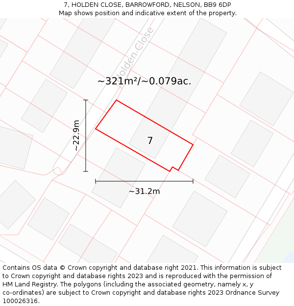 7, HOLDEN CLOSE, BARROWFORD, NELSON, BB9 6DP: Plot and title map