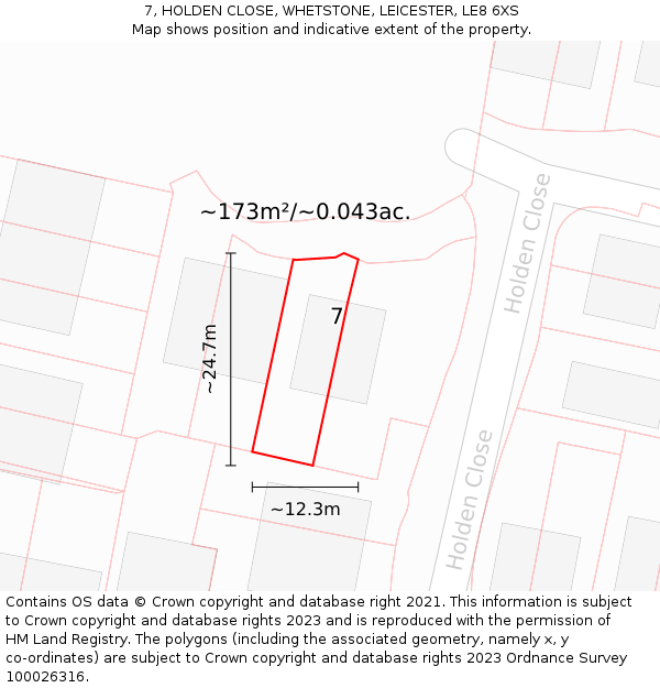 7, HOLDEN CLOSE, WHETSTONE, LEICESTER, LE8 6XS: Plot and title map