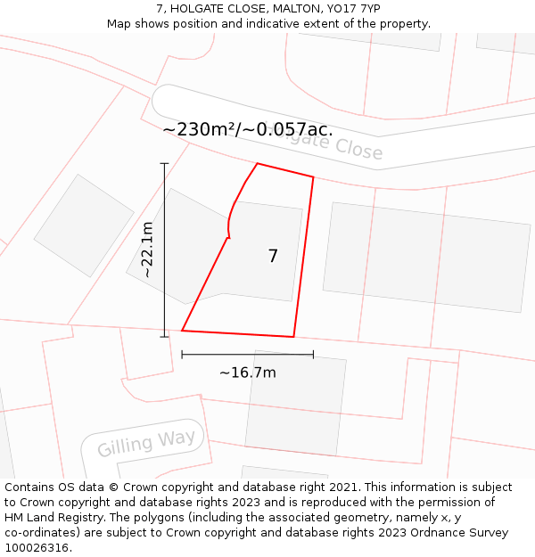 7, HOLGATE CLOSE, MALTON, YO17 7YP: Plot and title map