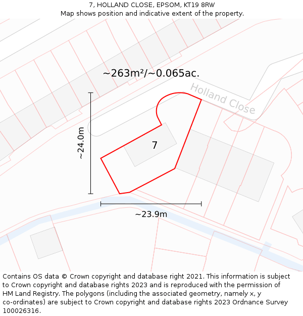 7, HOLLAND CLOSE, EPSOM, KT19 8RW: Plot and title map