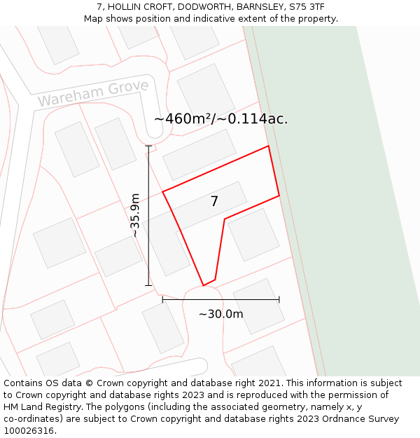 7, HOLLIN CROFT, DODWORTH, BARNSLEY, S75 3TF: Plot and title map