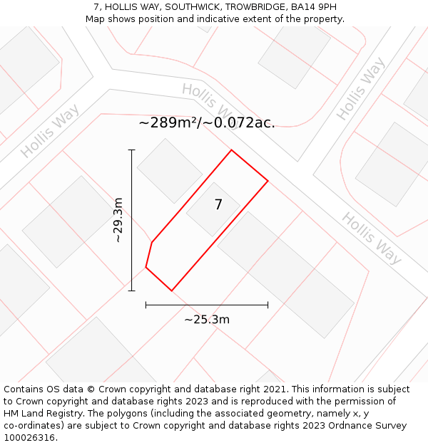 7, HOLLIS WAY, SOUTHWICK, TROWBRIDGE, BA14 9PH: Plot and title map