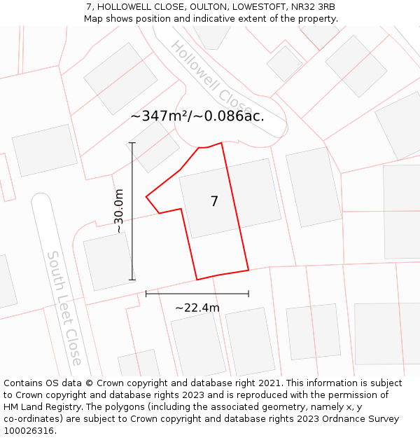 7, HOLLOWELL CLOSE, OULTON, LOWESTOFT, NR32 3RB: Plot and title map