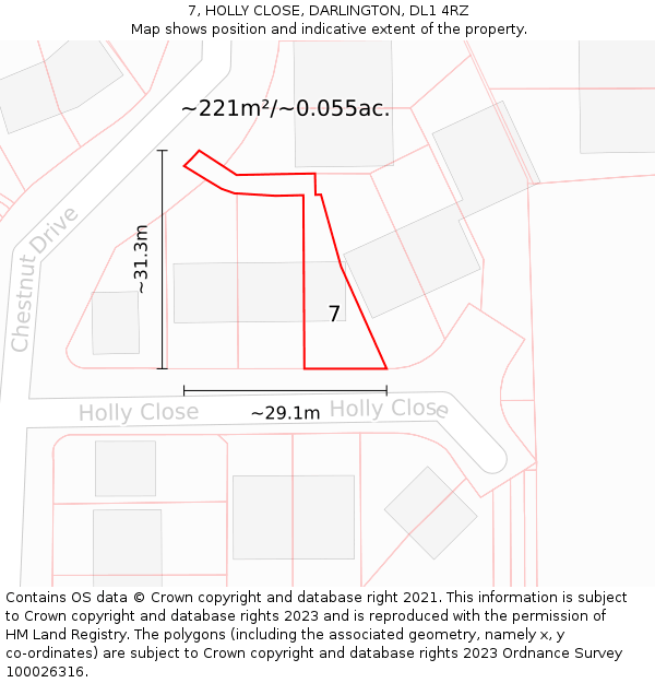 7, HOLLY CLOSE, DARLINGTON, DL1 4RZ: Plot and title map