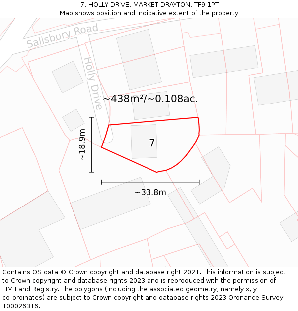 7, HOLLY DRIVE, MARKET DRAYTON, TF9 1PT: Plot and title map