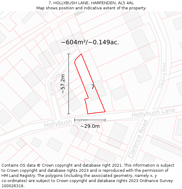 7, HOLLYBUSH LANE, HARPENDEN, AL5 4AL: Plot and title map