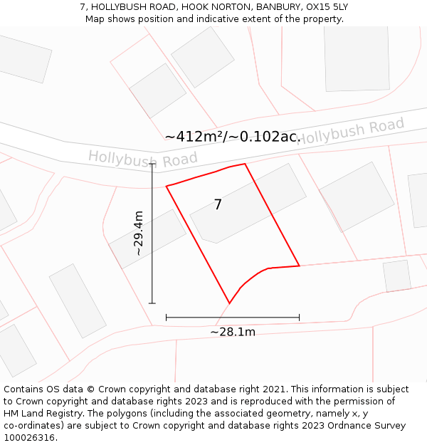 7, HOLLYBUSH ROAD, HOOK NORTON, BANBURY, OX15 5LY: Plot and title map