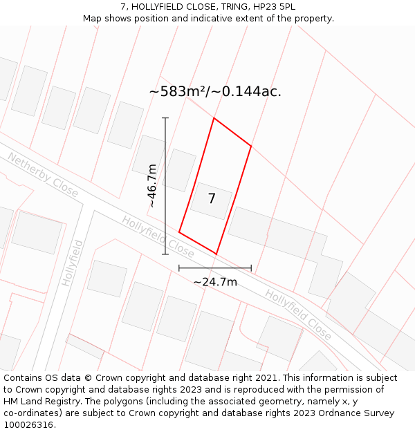 7, HOLLYFIELD CLOSE, TRING, HP23 5PL: Plot and title map